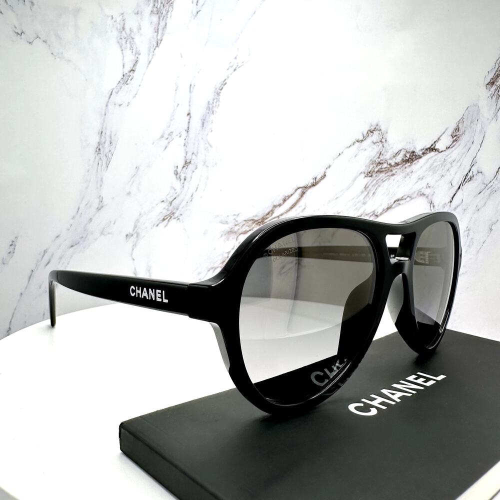 New CHANEL Sunglasses Black Polarized Lens Pilot Aviator 55mm - Picture 5 of 16